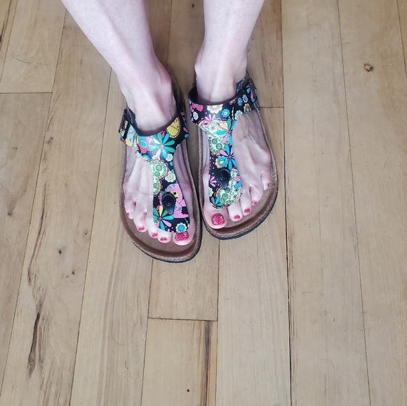 Maibulun Black Floral T-Strap Whimsical Colorful Boho Hippy Inspired Sz 9 Sandal - Picture 9 of 10